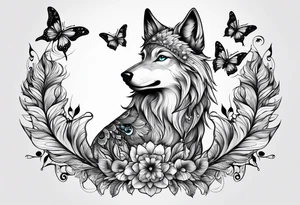 Wolf puppy, peacock feather, butterfly,, hummingbird tattoo idea