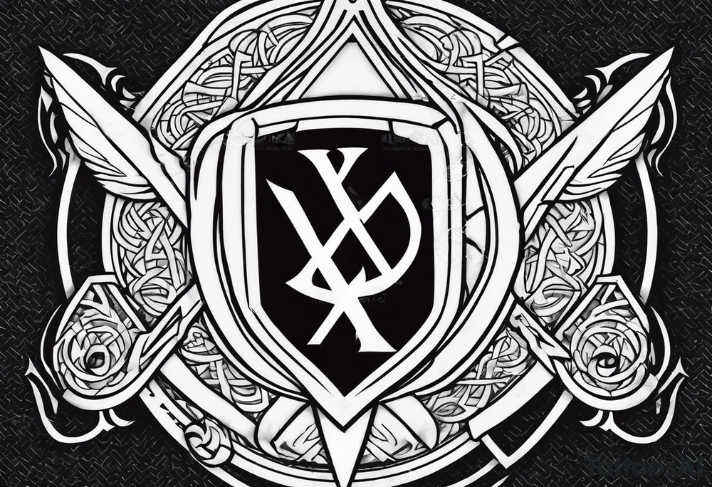 Valhalla sword shield lion 
 axe Valknut tattoo idea