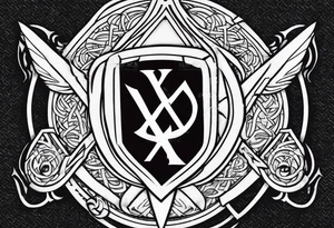 Valhalla sword shield lion 
 axe Valknut tattoo idea