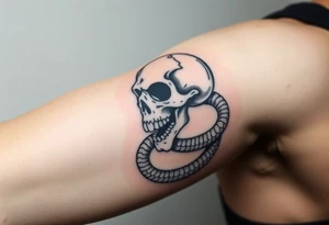 A hyper-realistic Dark Mark, with the snake slithering around the skull, coiled in a hypnotic pose tattoo idea