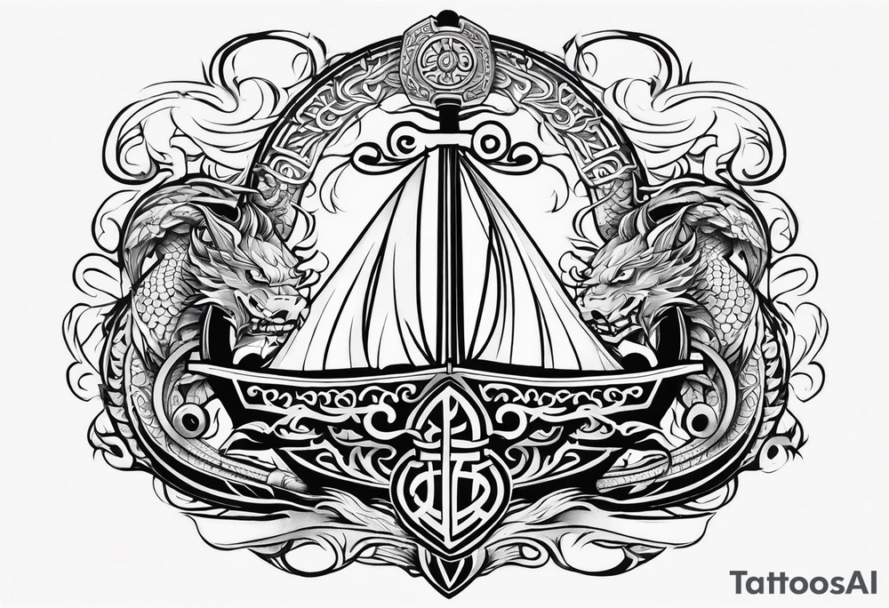 Valhalla sword shield viking ship dragon head tattoo idea Valhalla sword shield viking ship dragon head tattoo idea