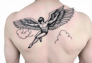 Icarus falling from the sky with clouds around him tattoo idea