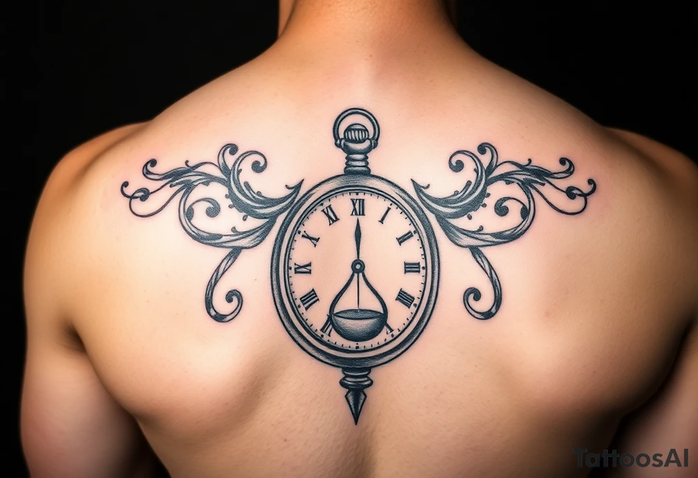 Music, hourglass, pocket watch tattoo idea