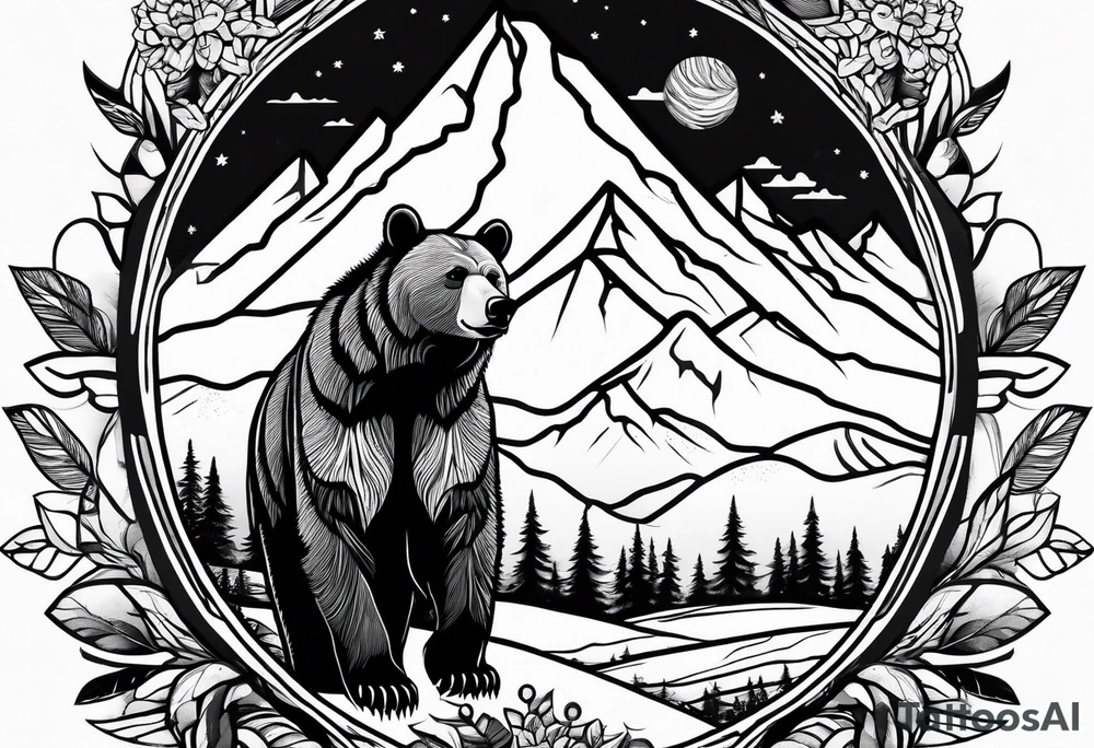 mamma bear and cub with mountains tattoo idea