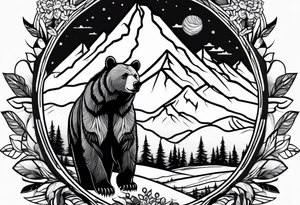 mamma bear and cub with mountains tattoo idea