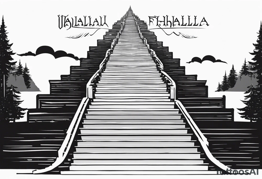 Valhalla fog stairs mist family tattoo idea