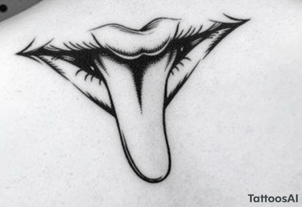 Make me a tattoo of a set of lips with a tongue coming out and a sexy woman sliding down the tongue tattoo idea