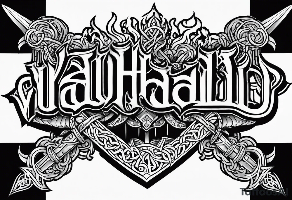 Valhalla sword fire chains family tattoo idea