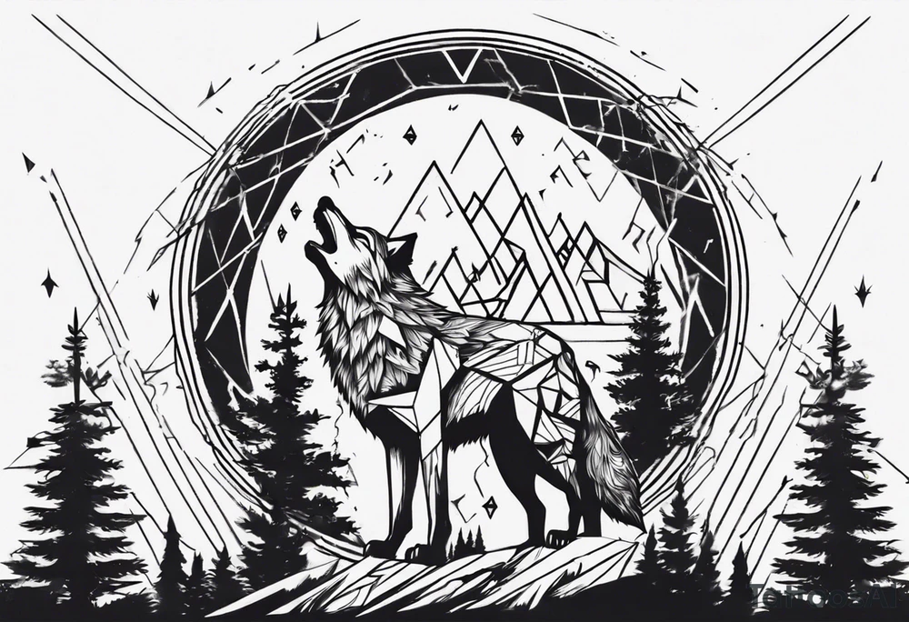 lightning over forest with wolf howling on drum tattoo idea lightning over forest with wolf howling on drum tattoo idea