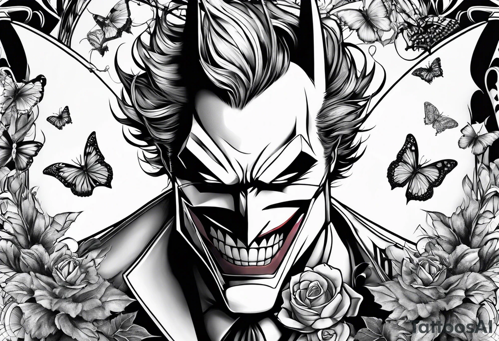 Batman and joker tattoo with butterflies tattoo idea