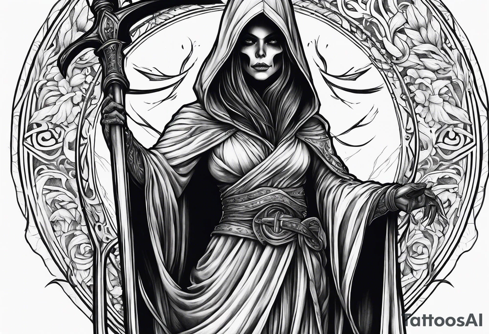 full body Female grim reaper tattoo idea