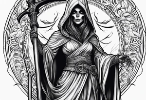 full body Female grim reaper tattoo idea