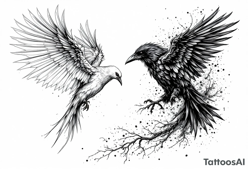 dove and raven fighting tattoo idea