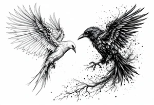 dove and raven fighting tattoo idea