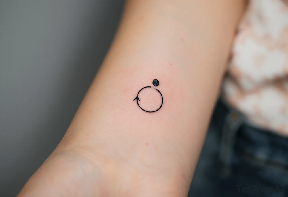 A comma with a dot above it, with an arrow around tattoo idea