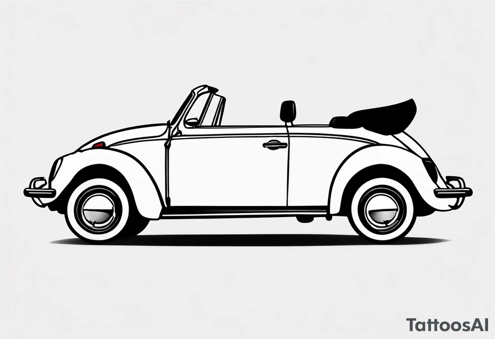 VW beetle convertible, side profile, top-down, modern, linework, minimal, no shadow or solid shading tattoo idea VW beetle convertible, side profile, top-down, modern, linework, minimal, no shadow or solid shading tattoo idea