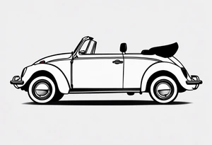 VW beetle convertible, side profile, top-down, modern, linework, minimal, no shadow or solid shading tattoo idea