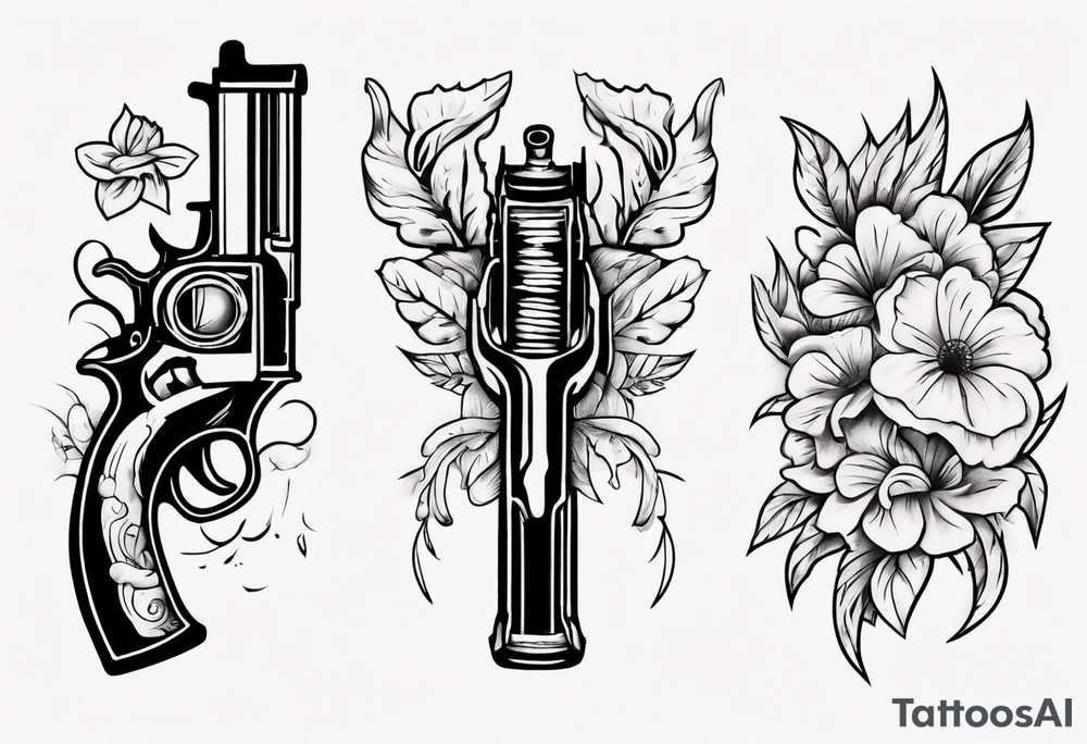 Gun with flowers tattoo idea