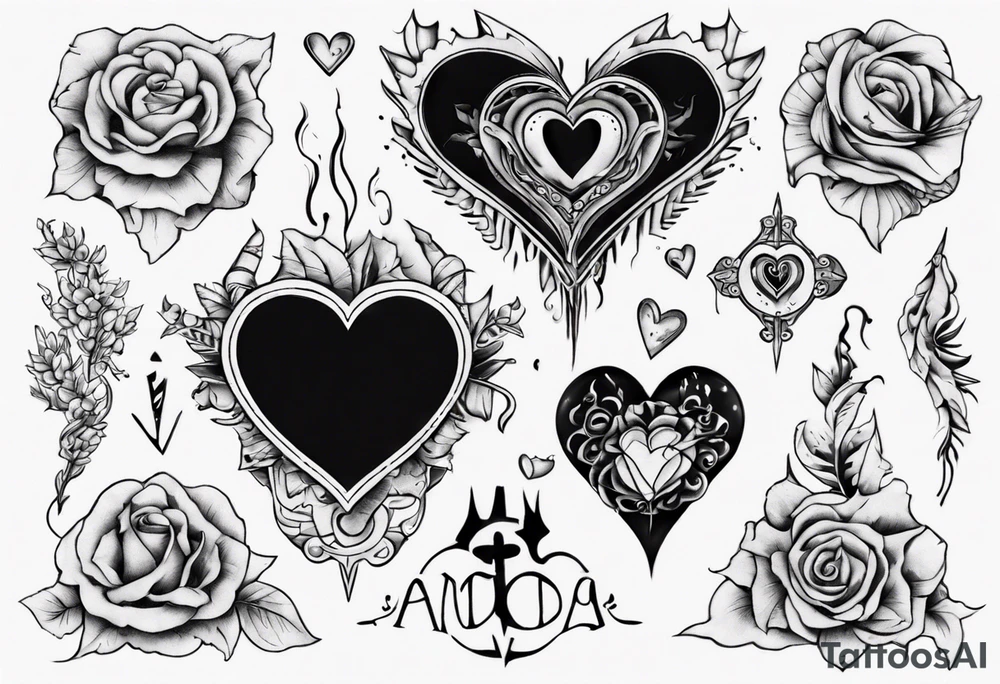 A black heart with the words Lucas and Margaret tattoo idea