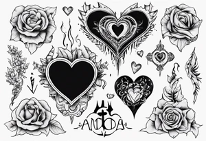 A black heart with the words Lucas and Margaret tattoo idea