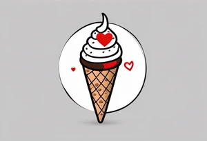 chocolate chip ice cream cone with the name Ava on the cone and one red heart tattoo idea