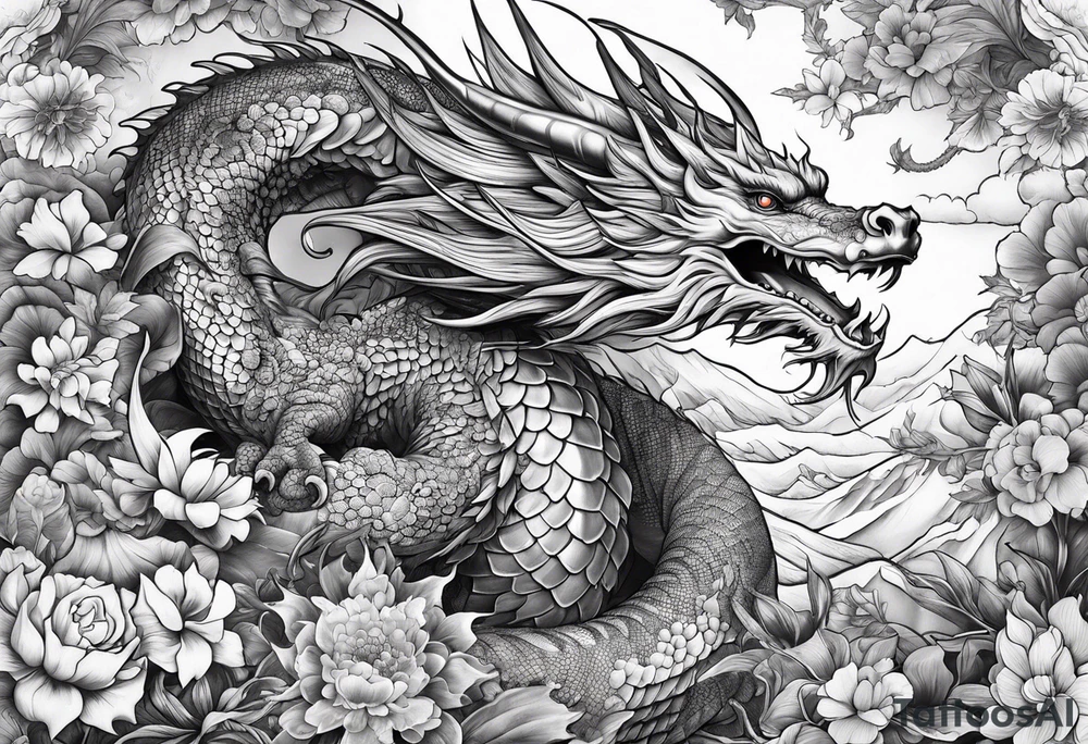 fairy and a dragon in the background tattoo idea