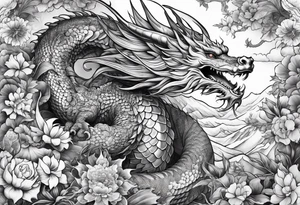 fairy and a dragon in the background tattoo idea