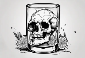 A scull inside the glass with alcohol and piece of lime tattoo idea