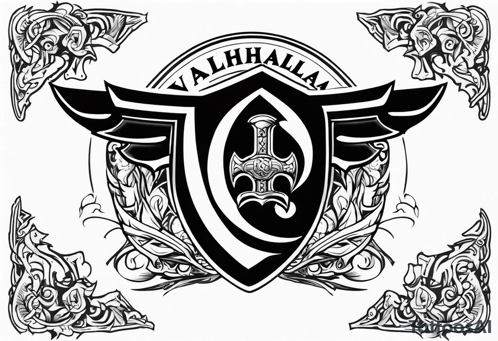 Valhalla sword shield banner tattoo idea