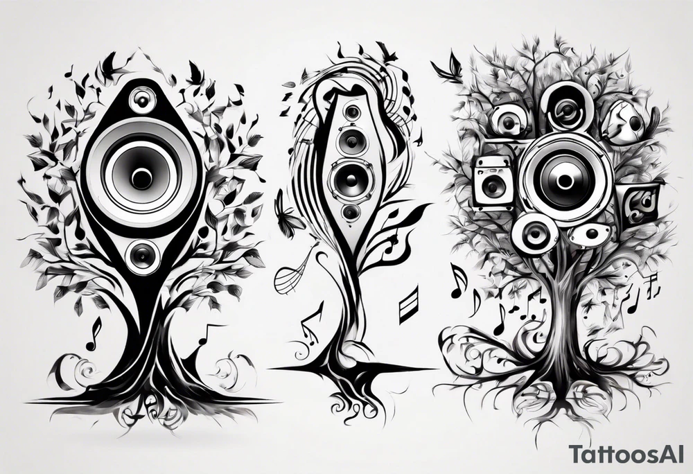 music speaker note tree tattoo idea