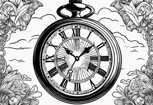pocket watch with sunset background tattoo idea