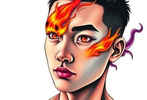 Handsome Asian young guy with a flame eyes tattoo idea