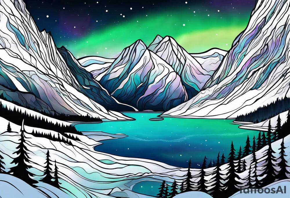 Norwegian fjord with aurora borealis tattoo idea