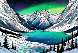 Norwegian fjord with aurora borealis tattoo idea
