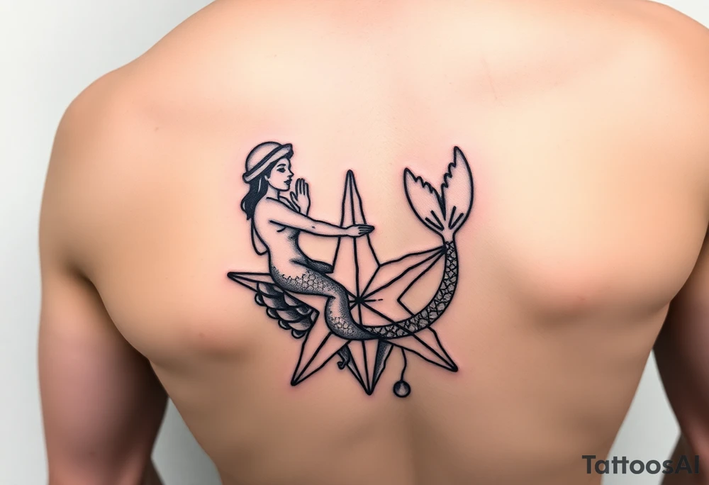 Mermaid in a lagoon sea star bra tattoo idea