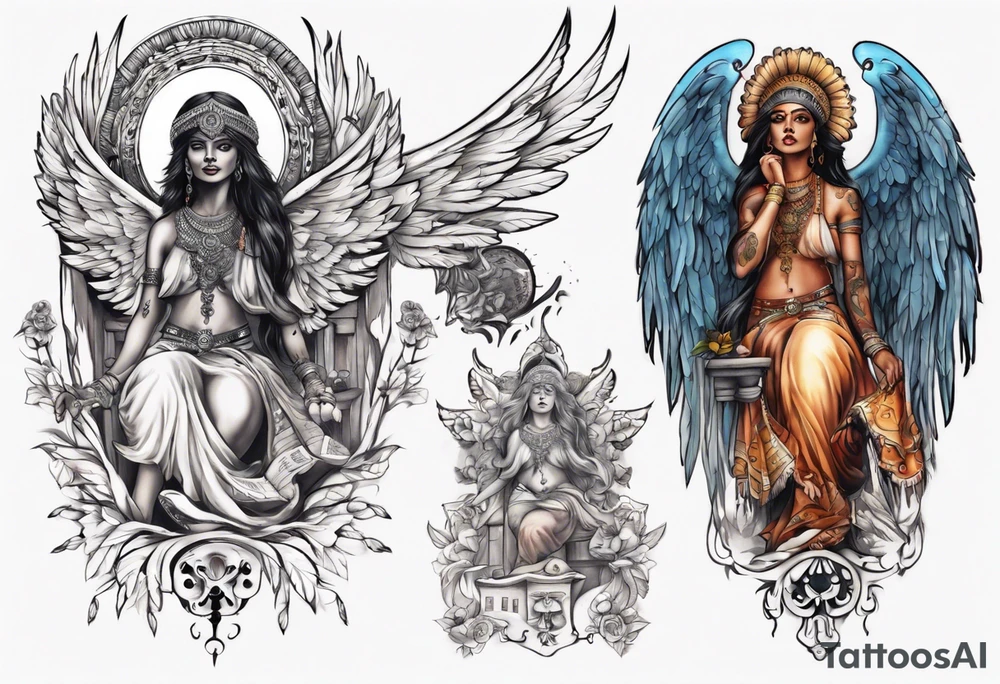 Indian angel on a balcony tattoo idea
