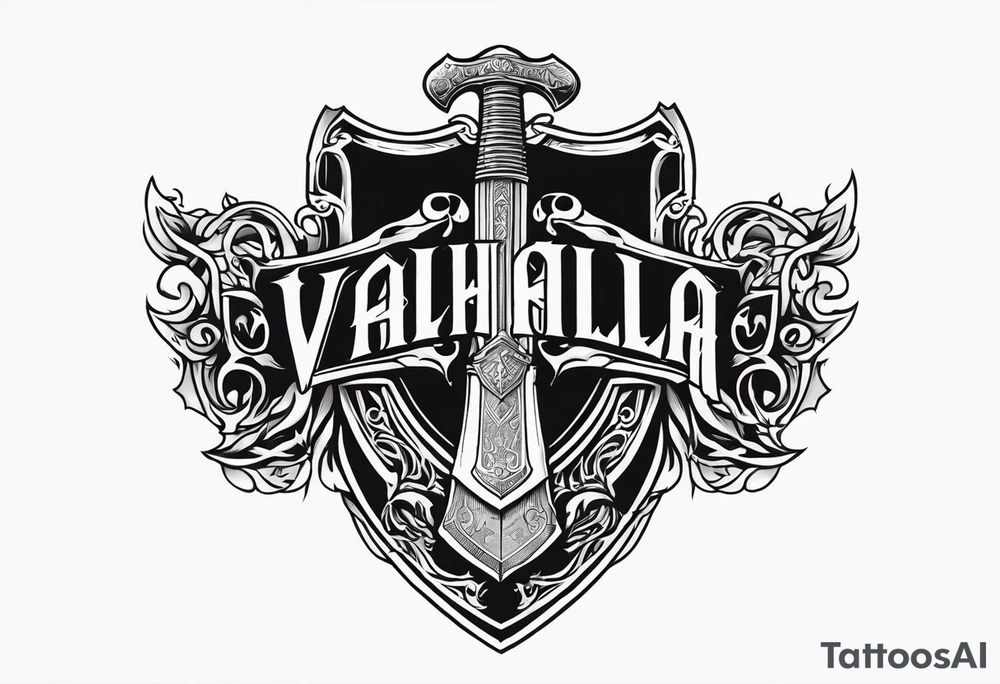 Valhalla shield sword axe fire tattoo idea