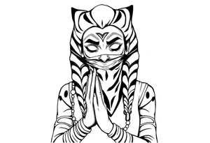 Ahsoka praying with rosary in hands and bandana over mouth tattoo idea