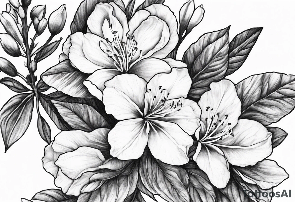 5-petal Azaleas, along a long branch tattoo idea
