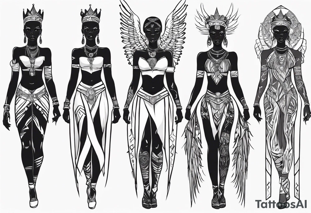African female queen valkyre full body angelic
slim face tattoo idea