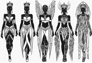 African female queen valkyre full body angelic
slim face tattoo idea
