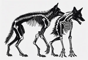 two wolf skeletons dancing with bone tails tattoo idea