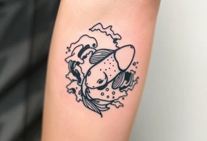 traditional koi fish swimming upstream through turbulent waves tattoo idea