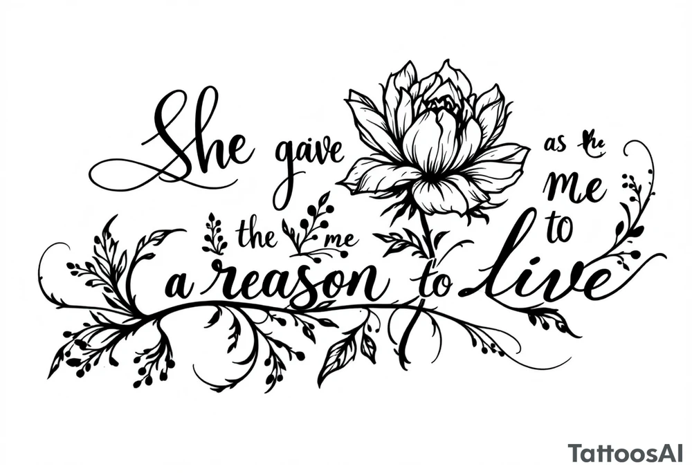 "She gave me a reason to live"  as the stem blooming into a flower tattoo idea