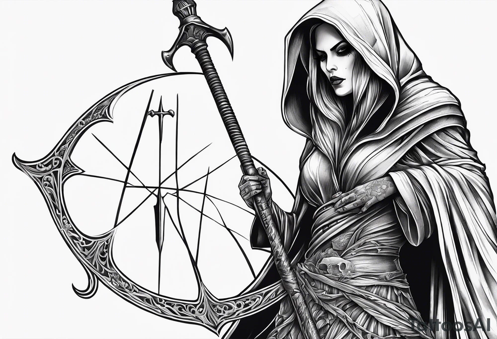 Full body of a Female grim reaper tattoo idea