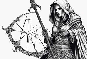 Full body of a Female grim reaper tattoo idea
