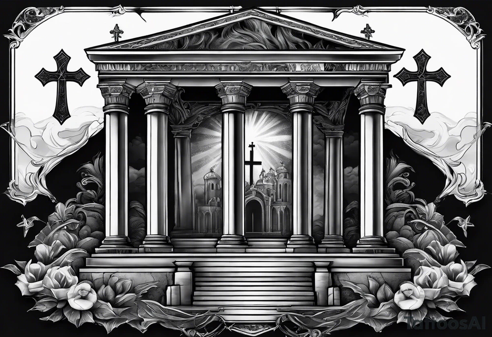 Tomb with smoke and crosses tattoo idea