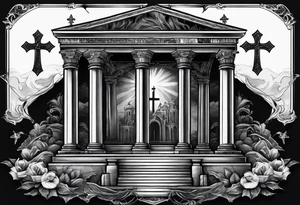 Tomb with smoke and crosses tattoo idea