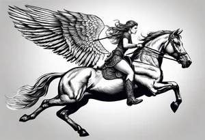Valkyrie on winged Pegasus, flight, holding spear tattoo idea