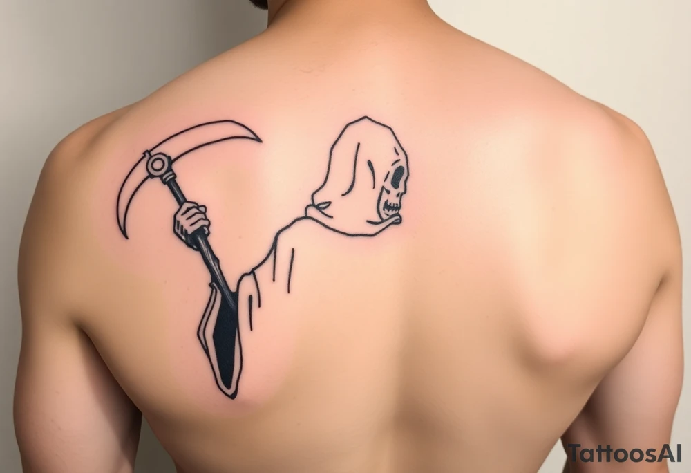 Simple grim reaper looking back holding his hand out to hold tattoo idea